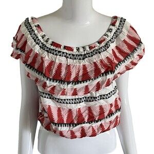 ELAN Off Shoulder Ruffle Halter Crop Top XL Aztec Festival‎ Summer NWT Western